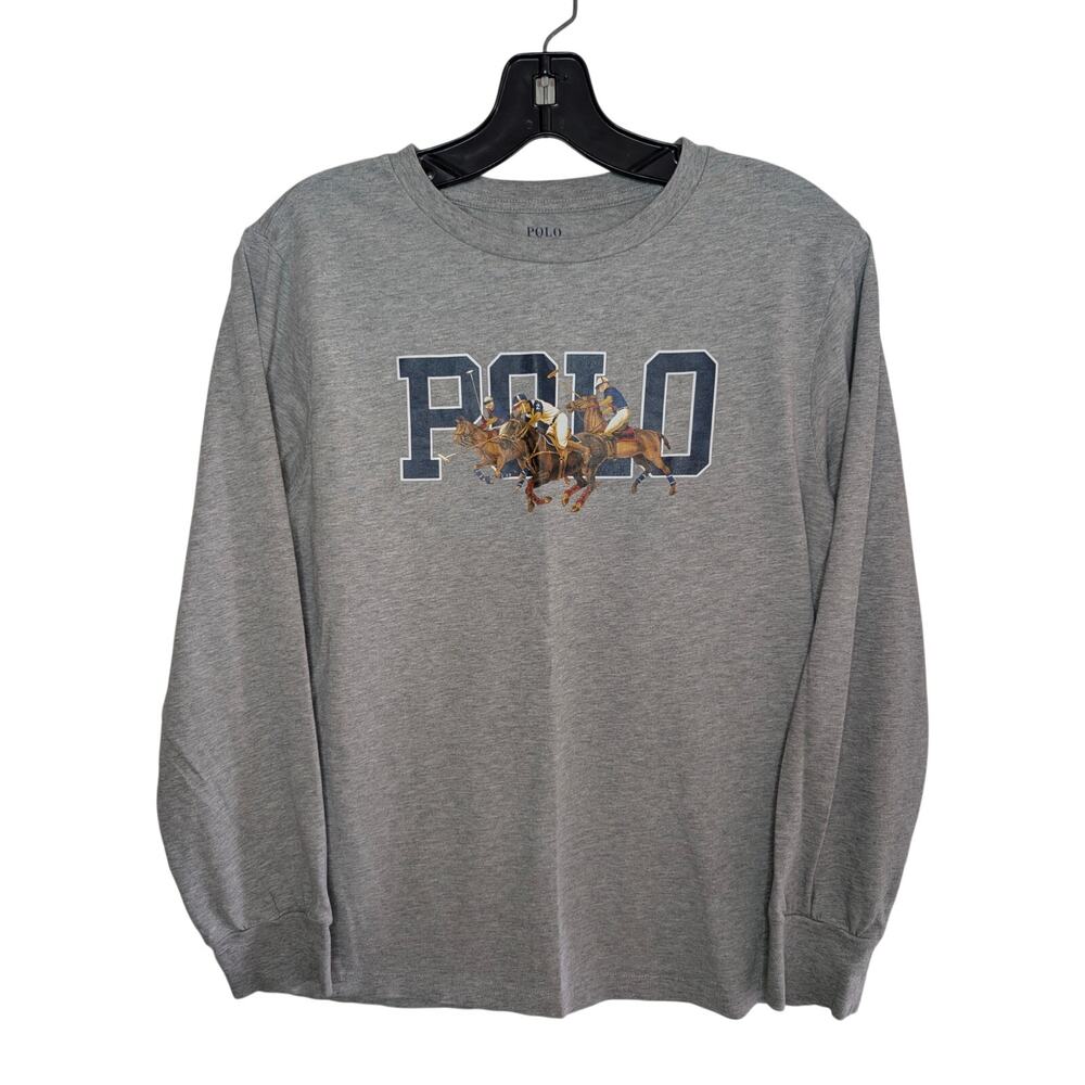 Polo Ralph Lauren Boys Tops, Heather Gray Polo Bear Long Sleeve Tee, Sz L 14/16